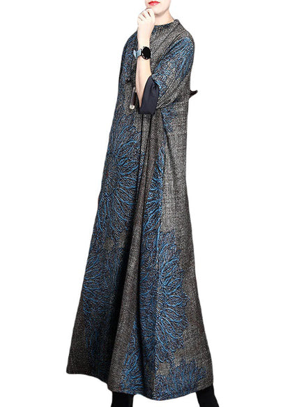 Loose Grey Half Hign Neck Print Cashmere Long Dress Fall WN008 ABC