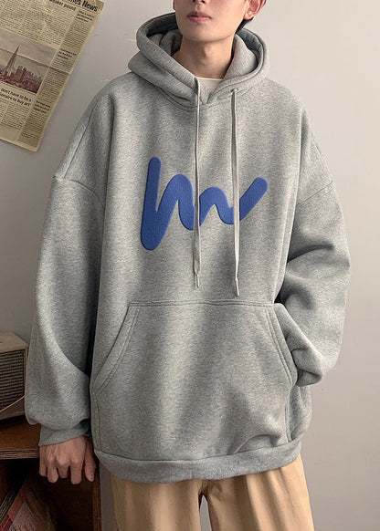 Loose Grey Hooded Pockets Cotton Men Sweatshirt Spring YQ028 ABC