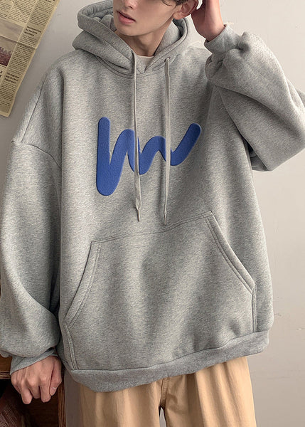 Loose Grey Hooded Pockets Cotton Men Sweatshirt Spring YQ028 ABC