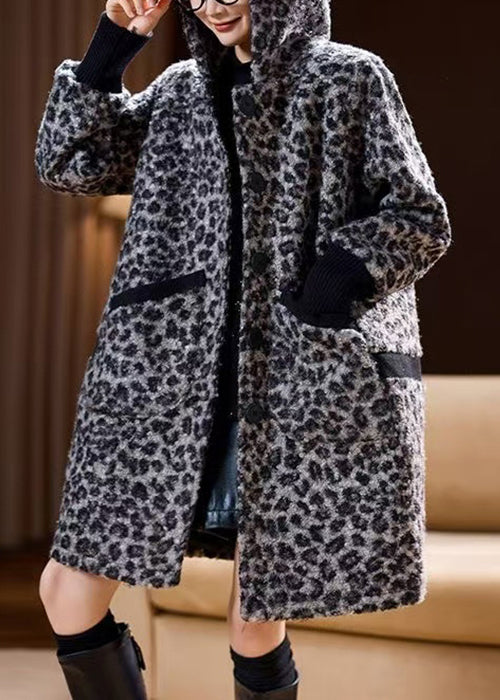 Loose Grey Hooded Pockets Womens Parka Spring TY011