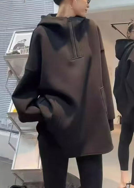 Loose Spring Zippered Hooded Cotton Sweatshirts Grey FashionChic