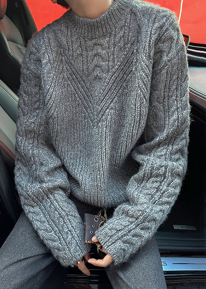 Loose Grey O Neck Cozy Cable Knit Men Sweaters Spring TK006