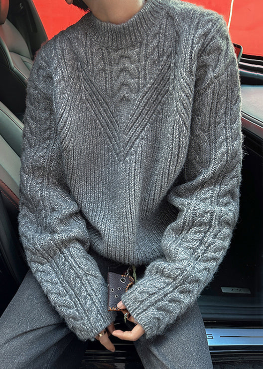 Loose Grey O Neck Cozy Cable Knit Men Sweaters Spring TK006