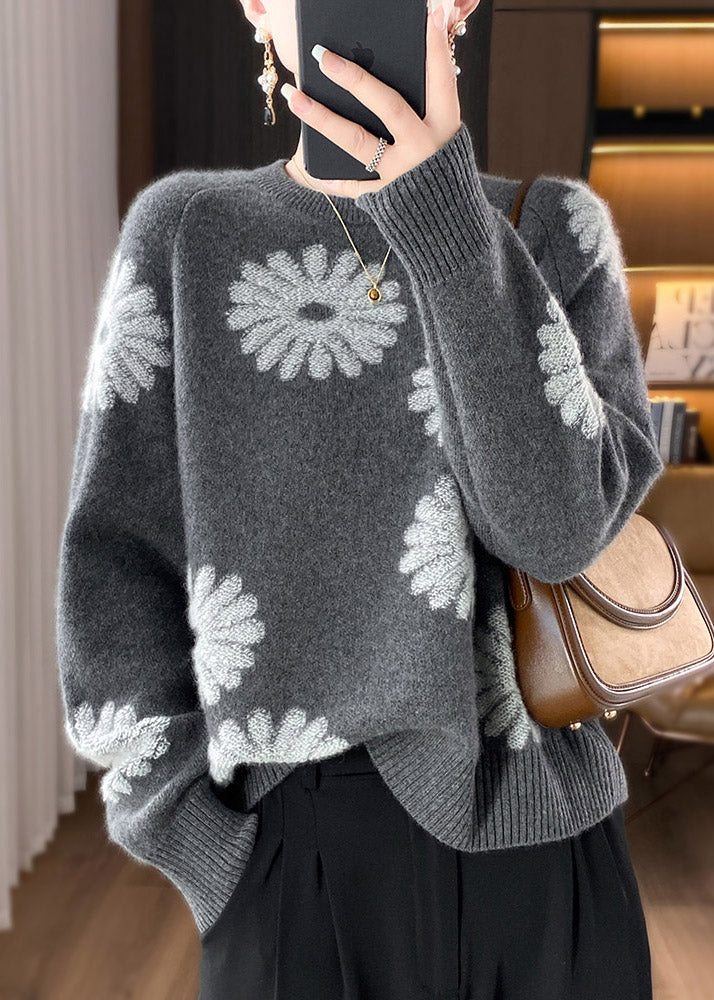 Loose Grey O Neck Cozy Woolen Knit Sweaters Spring YW052 ABC