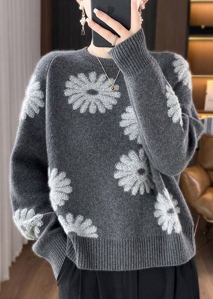 Loose Grey O Neck Cozy Woolen Knit Sweaters Spring YW052 ABC