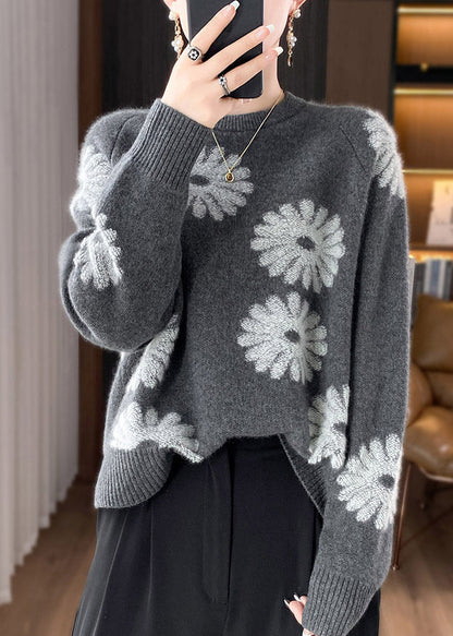 Loose Grey O Neck Cozy Woolen Knit Sweaters Spring YW052 ABC