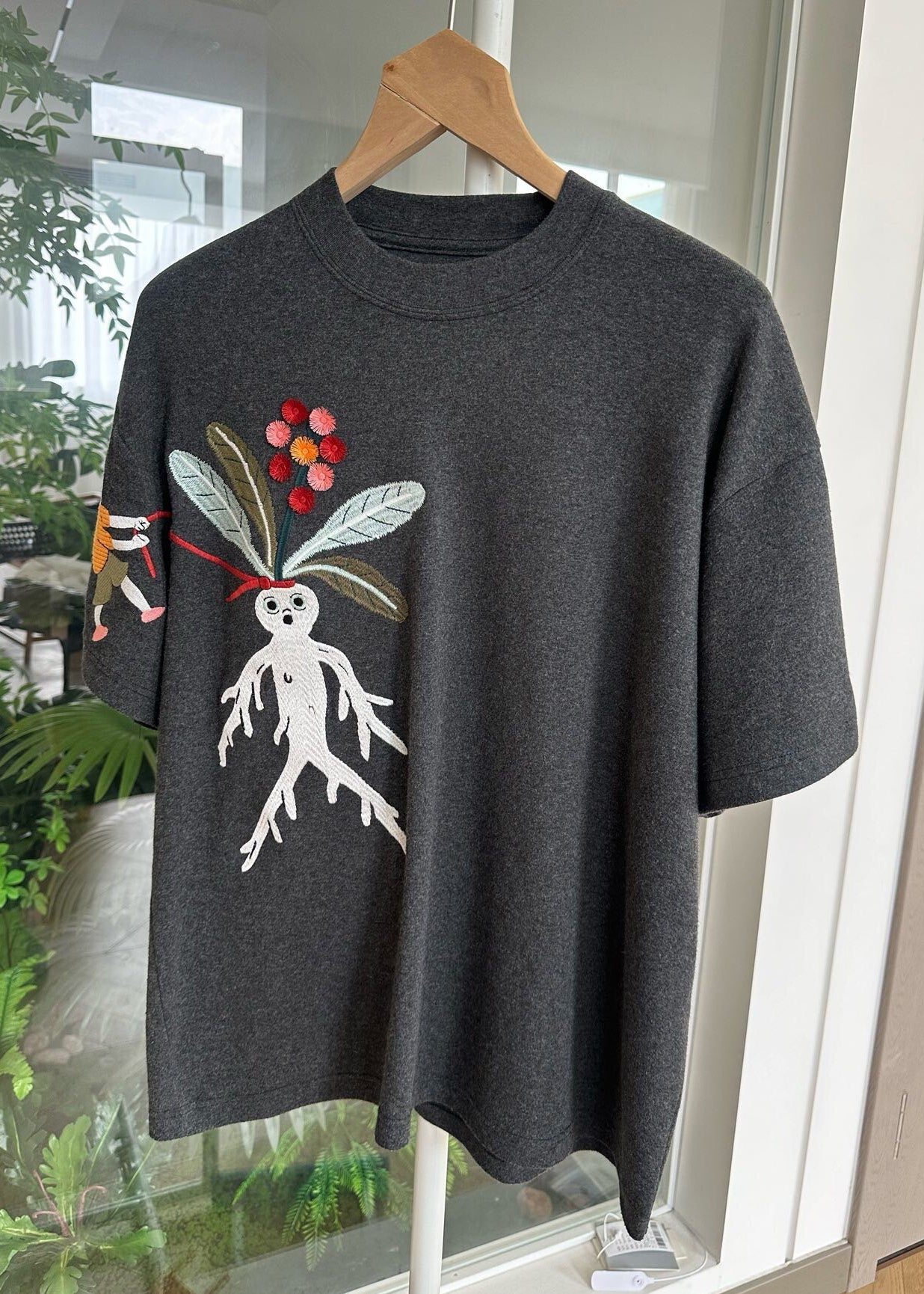 Loose Grey O-Neck Embroidered Cotton T Shirt Summer MZF-STP250315