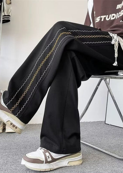 Loose Grey Pockets Elastic Waist Cotton Men Pants Fall WA053 MENP241110