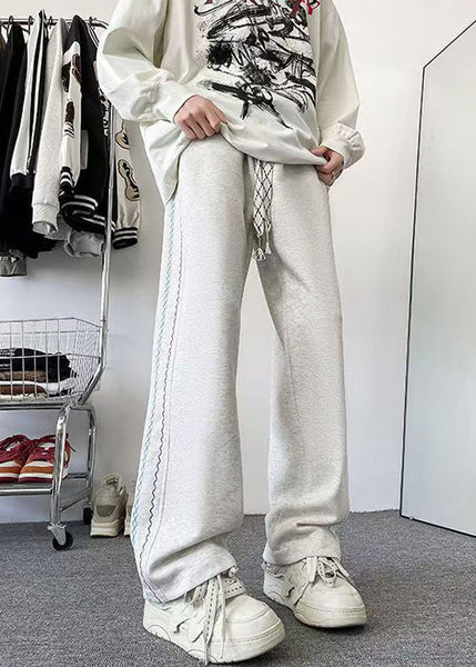 Loose Grey Pockets Elastic Waist Cotton Men Pants Fall WA053 MENP241110