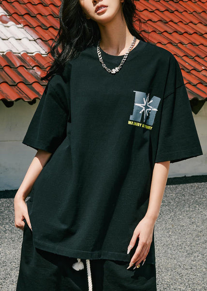 Loose Grey Print Solid Cotton Men T Shirt Summer LK068 Men-Silk-MENT240630