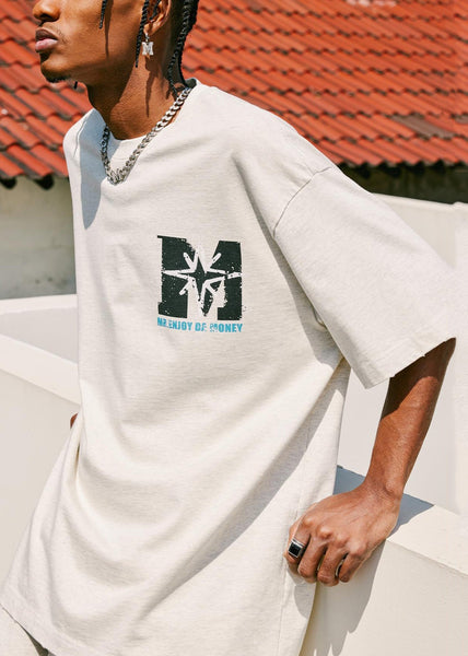 Loose Grey Print Solid Cotton Men T Shirt Summer LK068 Men-Silk-MENT240630