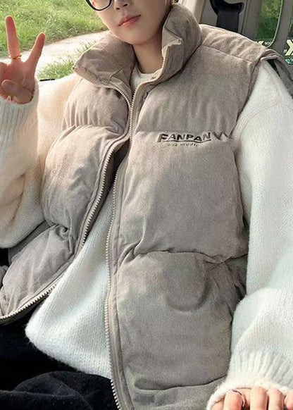 Loose Grey Stand Collar Letter Cotton Filled Mens Waistcoat Winter RN003 ABC