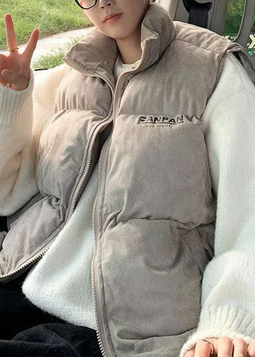 Loose Grey Stand Collar Letter Cotton Filled Mens Waistcoat Winter RN003 ABC