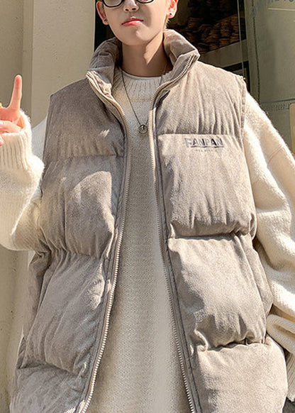 Loose Grey Stand Collar Letter Cotton Filled Mens Waistcoat Winter RN003 ABC