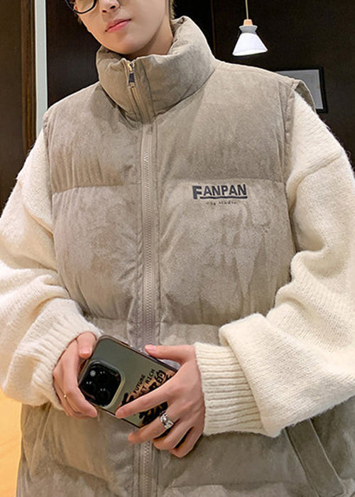 Loose Grey Stand Collar Letter Cotton Filled Mens Waistcoat Winter RN003 ABC