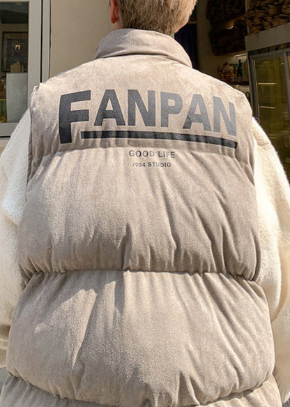 Loose Grey Stand Collar Letter Cotton Filled Mens Waistcoat Winter RN003 ABC