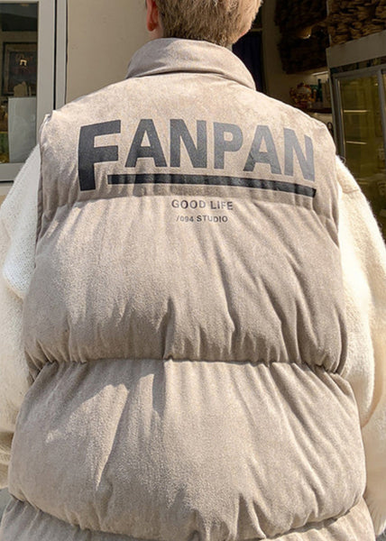 Loose Grey Stand Collar Letter Cotton Filled Mens Waistcoat Winter RN003 ABC