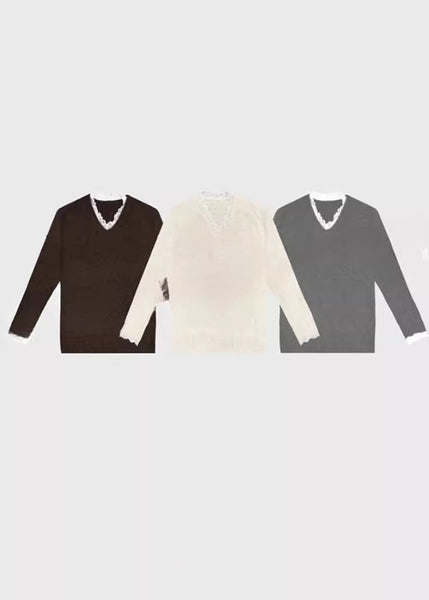 Loose Grey Thick Cozy Cotton Knit Sweaters Winter RK006 ABC