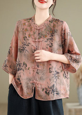 Loose Inki Pink Print Button Shirt Spring RX002 ABC