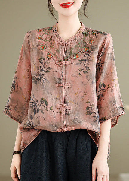 Loose Inki Pink Print Button Shirt Spring RX002 ABC