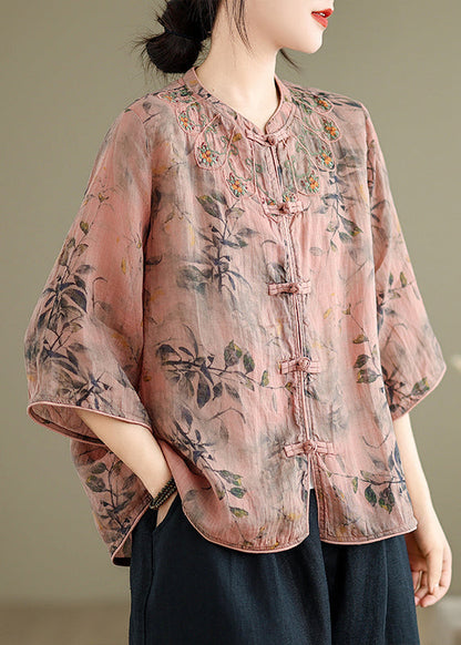 Loose Inki Pink Print Button Shirt Spring RX002 ABC