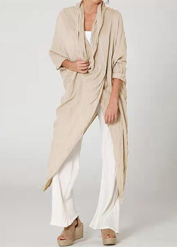 Loose Khaki Asymmetrical Wrinkled Cotton Blouses Long Sleeve FF066 MZF-LTP240607