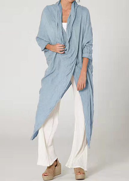 Loose Khaki Asymmetrical Wrinkled Cotton Blouses Long Sleeve FF066 MZF-LTP240607