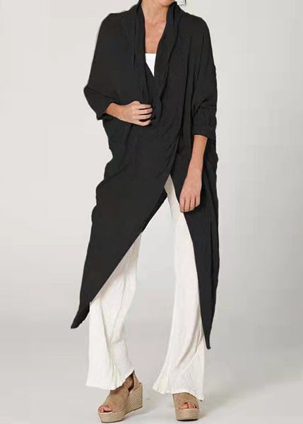 Loose Khaki Asymmetrical Wrinkled Cotton Blouses Long Sleeve FF066 MZF-LTP240607