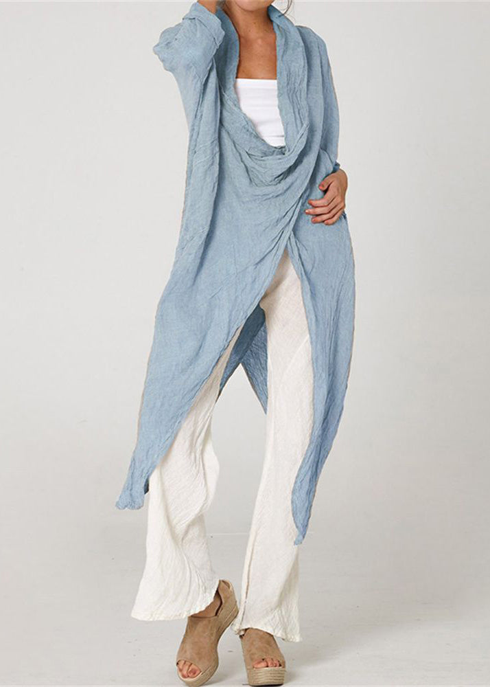 Loose Khaki Asymmetrical Wrinkled Cotton Blouses Long Sleeve FF066 MZF-LTP240607