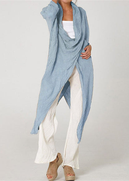 Loose Khaki Asymmetrical Wrinkled Cotton Blouses Long Sleeve FF066 MZF-LTP240607