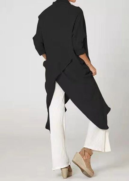 Loose Khaki Asymmetrical Wrinkled Cotton Blouses Long Sleeve FF066 MZF-LTP240607