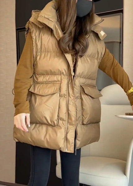 Loose Khaki Drawstring Pockets Cotton Filled Waistcoat Sleeveless YW014 ABC