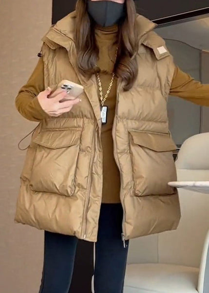 Loose Khaki Drawstring Pockets Cotton Filled Waistcoat Sleeveless YW014 ABC