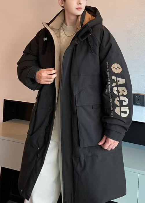 Loose Khaki Hooded Letter Pockets Duck Down Men Down Coat Winter RJ014 ABC