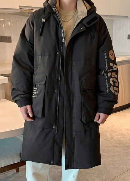 Loose Khaki Hooded Letter Pockets Duck Down Men Down Coat Winter RJ014 ABC
