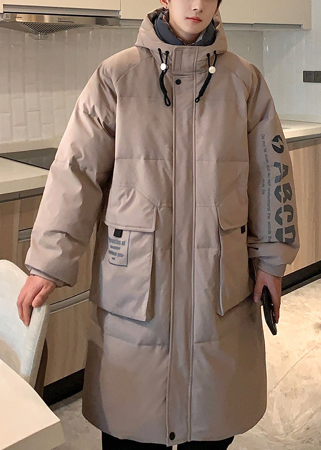 Loose Khaki Hooded Letter Pockets Duck Down Men Down Coat Winter RJ014 ABC