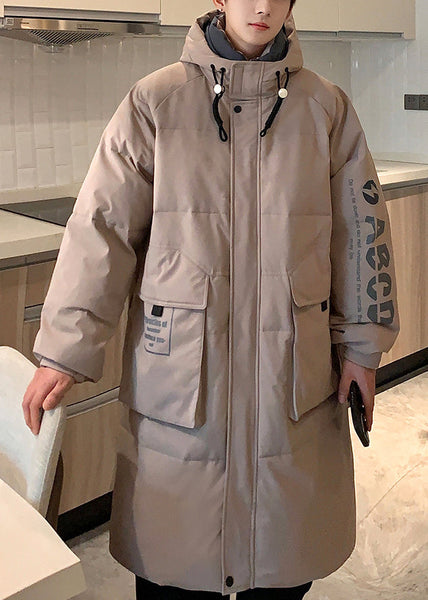 Loose Khaki Hooded Letter Pockets Duck Down Men Down Coat Winter RJ014 ABC