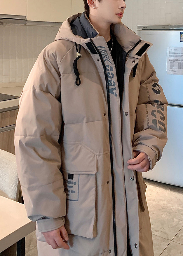 Loose Khaki Hooded Letter Pockets Duck Down Men Down Coat Winter RJ014 ABC
