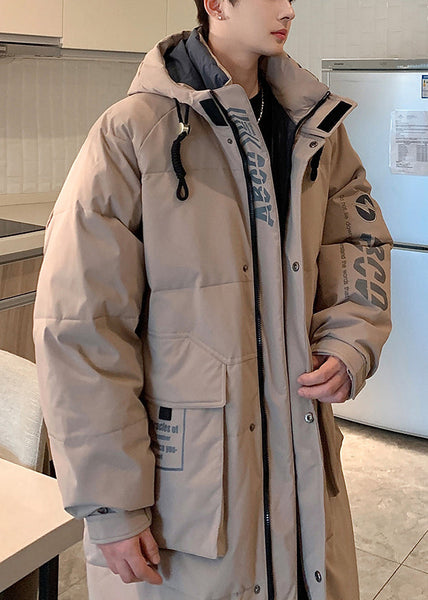 Loose Khaki Hooded Letter Pockets Duck Down Men Down Coat Winter RJ014 ABC
