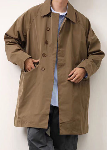 Loose Khaki Peter Pan Collar Button Cotton Men Coat Spring YQ004 ABC