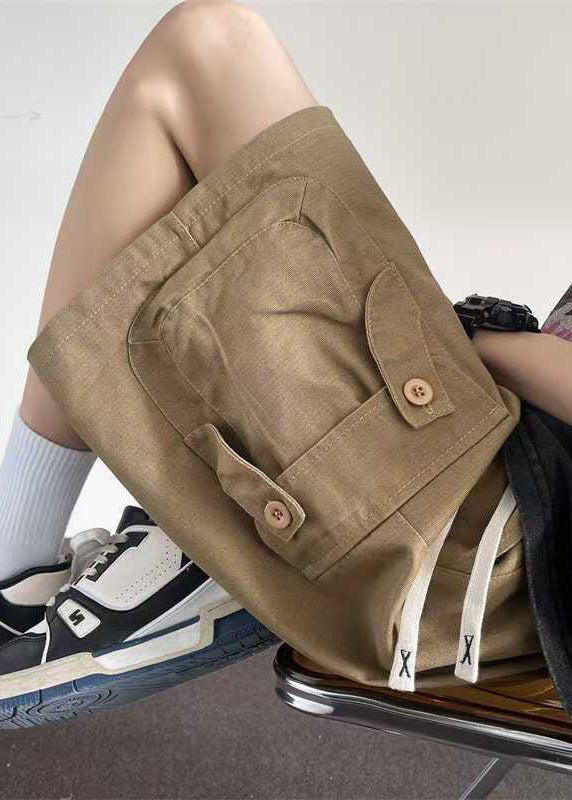 Drawstring Khaki Shorts Summer Men Cotton Button Pockets Loose FashionChic