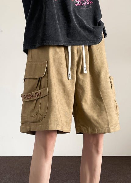 Drawstring Khaki Shorts Summer Men Cotton Button Pockets Loose FashionChic