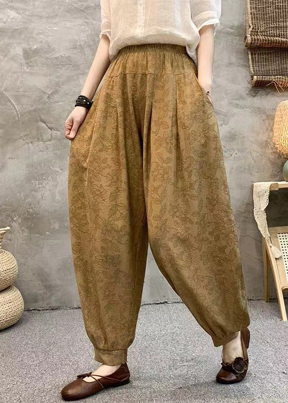 Loose Khaki Pockets Elastic Waist Cotton Crop Pants Summer RE005 MZF-CPTS240807