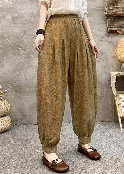 Loose Khaki Pockets Elastic Waist Cotton Crop Pants Summer RE005 MZF-CPTS240807