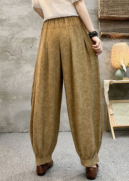 Loose Khaki Pockets Elastic Waist Cotton Crop Pants Summer RE005 MZF-CPTS240807