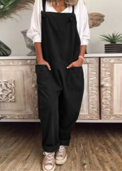 Loose Khaki Pockets Solid Cotton Jumpsuit Sleeveless FF062 MZF-JPTS240607