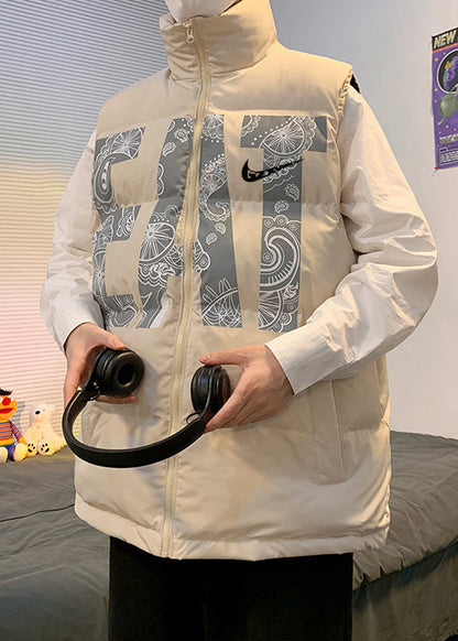 Loose Khaki Print Pockets Cotton Fille Mens Waistcoat Winter EQ031 ABC