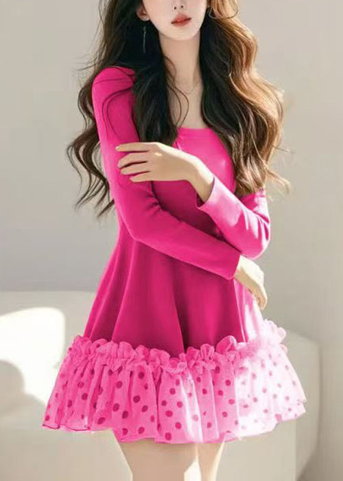 Khaki Ruffled Spring Dress Dot Tulle Mid Loose Patchwork FashionChic