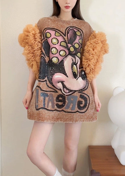 Dresses Shirts Ruffled Patchwork Summer Loose Tulle T Khaki FashionChic