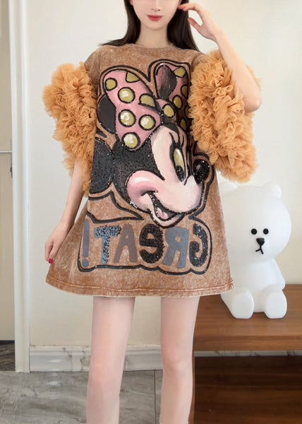 Dresses Shirts Ruffled Patchwork Summer Loose Tulle T Khaki FashionChic